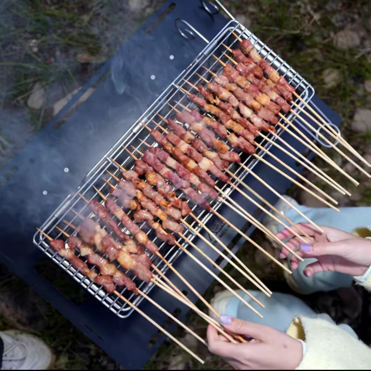 Portable Folding BBQ Camping Grill - Stainless Steel for Camping, Picnics & Outdoor Fun